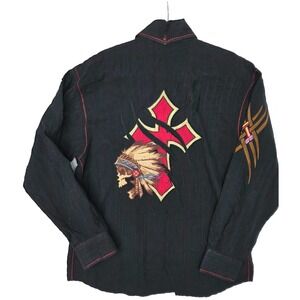 Angelino Shirt Mens 2XL Black Embroidered Cross Chief Long Sleeve Button Western